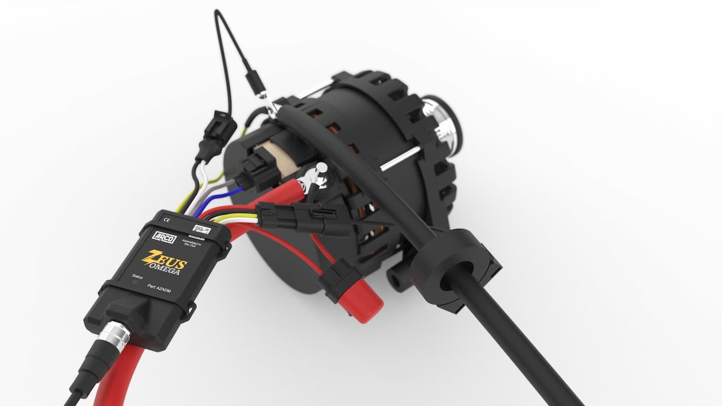 Zeus Omega Alternator Drive Module mounted at the alternator